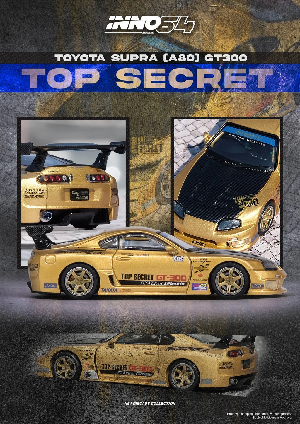 INNO64 1:64 Toyota Supra (A80) TOP SECRET GT300 by "Smokey" Nagata in Gold