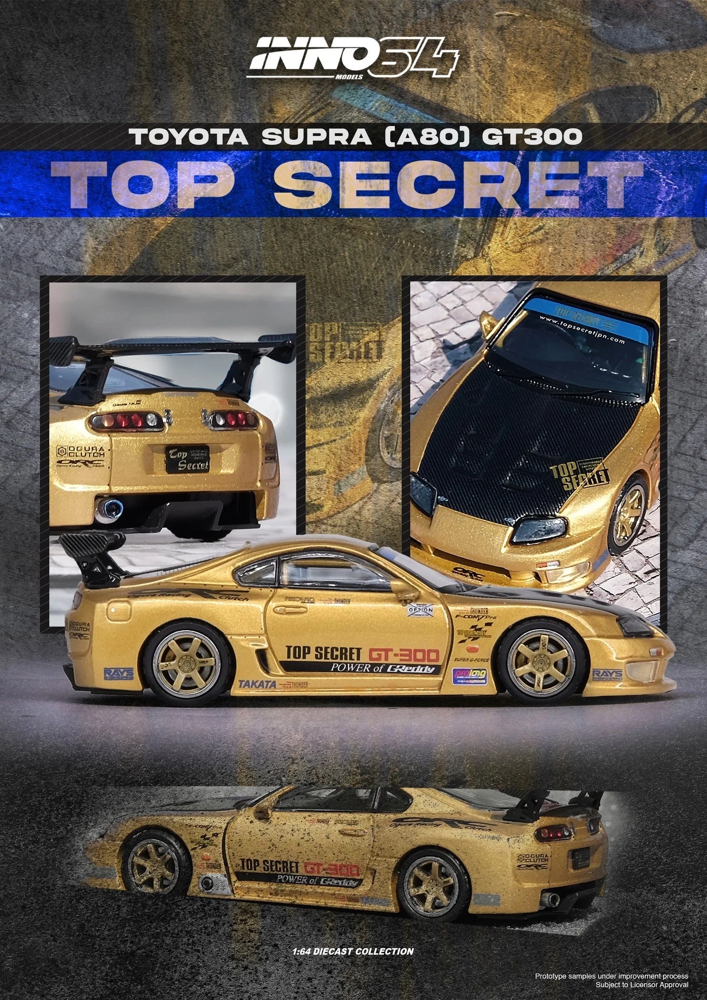 INNO64 1:64 Toyota Supra (A80) TOP SECRET GT300 by "Smokey" Nagata in Gold